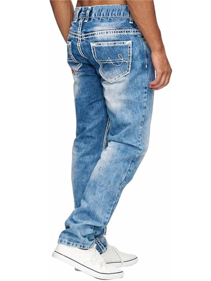 Men s Vintage  Fit Jeans Faded Washed Denim
