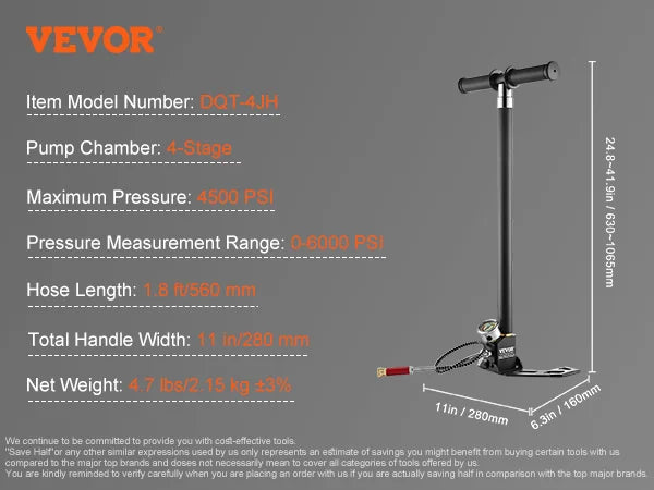 PCP Hand Pump 4 Stage 30Mpa 4500PSI High Pressure Air Rifile Filling Stirrup Pump