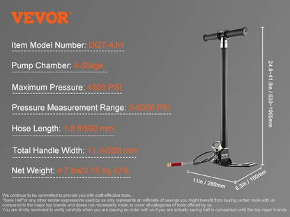 PCP Hand Pump 4 Stage 30Mpa 4500PSI High Pressure Air Rifile Filling Stirrup Pump