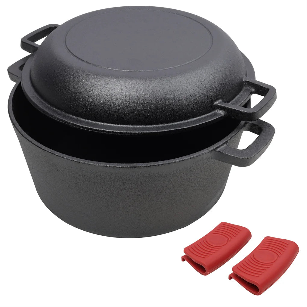 2 in 1 Pre-Seasoned Cast Iron Dutch Oven With Dual Handles ,for  Outdoor Camping