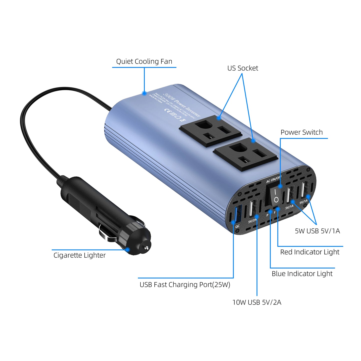 500W Modified Wave Inverter Portable Converter, DC 12V to AC 110V60HZ,