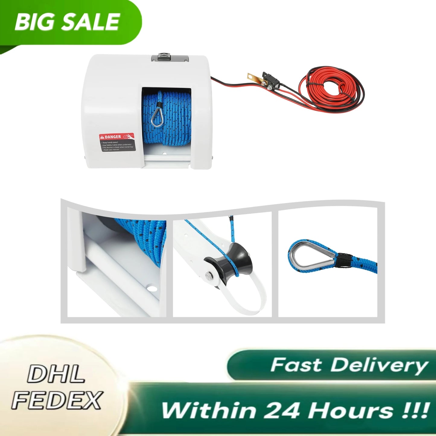 Electric Anchor 12V Saltwater Boat Anchor Winch IP65 Waterproof Powerful Rope Lowering and Retraction for Boats
