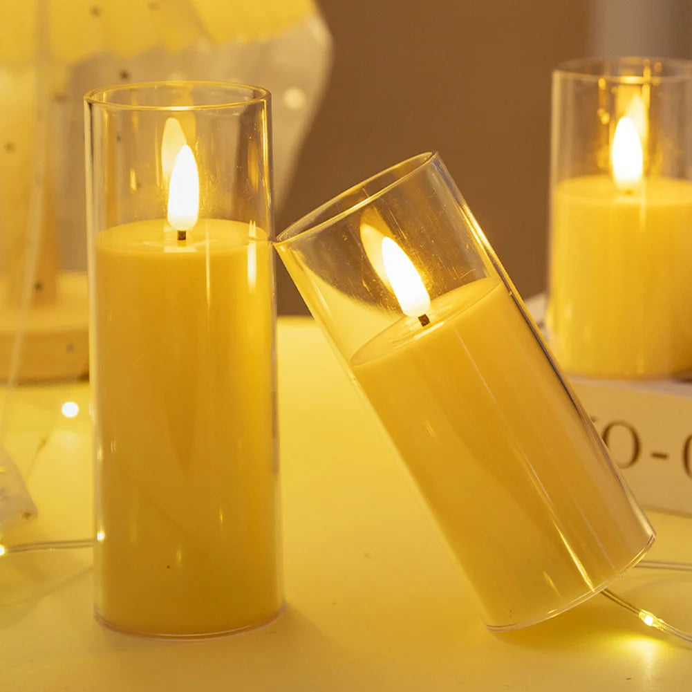 1-3Pcs LED Candle Light Flickering Flameless Pillar Amber Candles