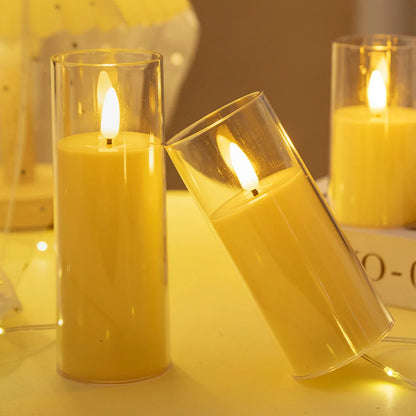 1-3Pcs LED Candle Light Flickering Flameless Pillar Amber Candles