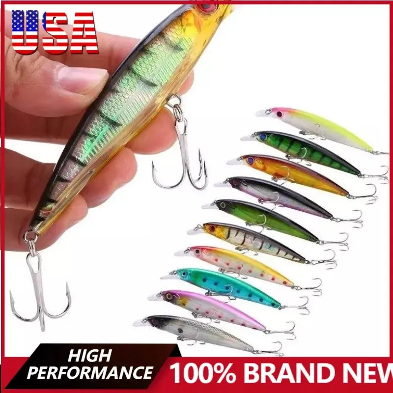 10PCS Minnow Fishing Lure Lifelike CrankBait