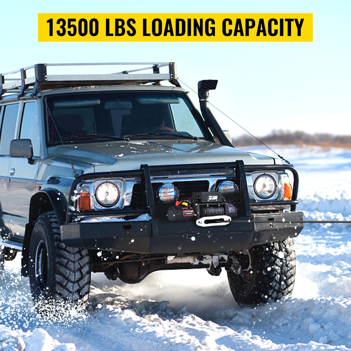 VEVOR 12V 13500 LBS Electric Winch 27M/92FT Synthetic Tow Rope  Hoist for 4X4 Truck or Boat