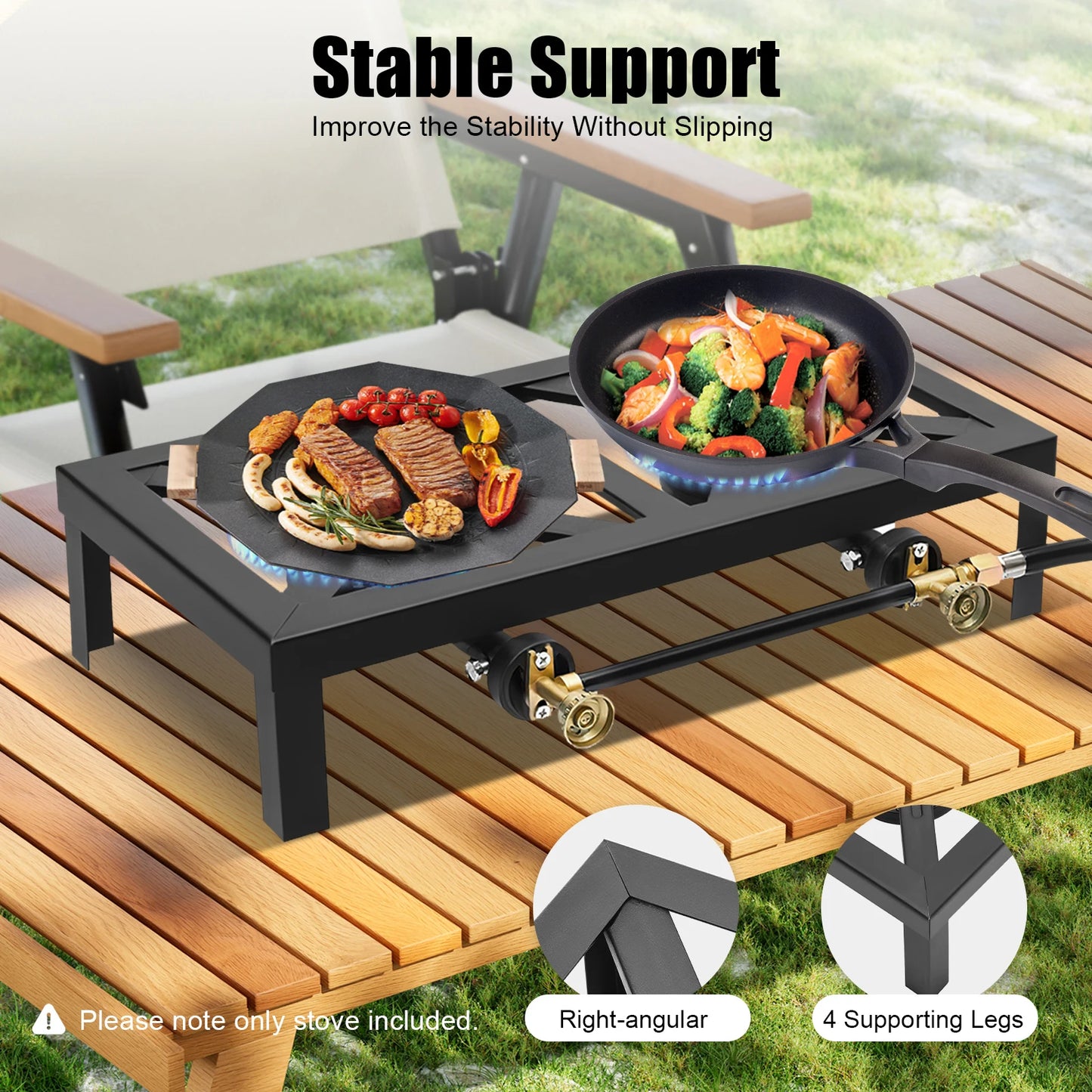 8000W Portable Double Burner Outdoor Gas Stove with Adjustable 0-10Psi Regulator Hose