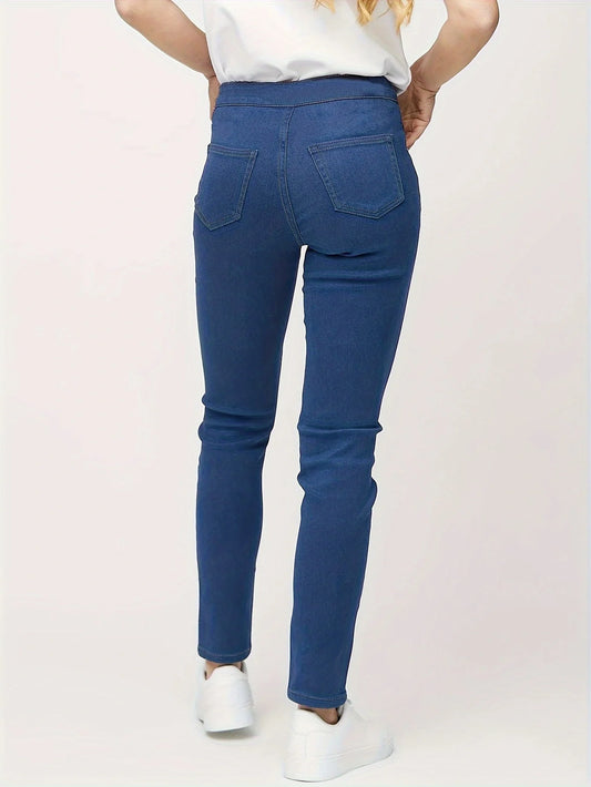 Women Solid Color High-waisted Skinny Jeans,
