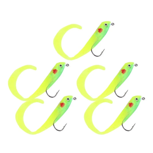 5PCS Fish Lures Artificial Fake Bait Soft Seabass Fishing Tackle with Hook