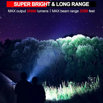 Led Flashlights 20000 High Lumens, USB Rechargeable with Power Display