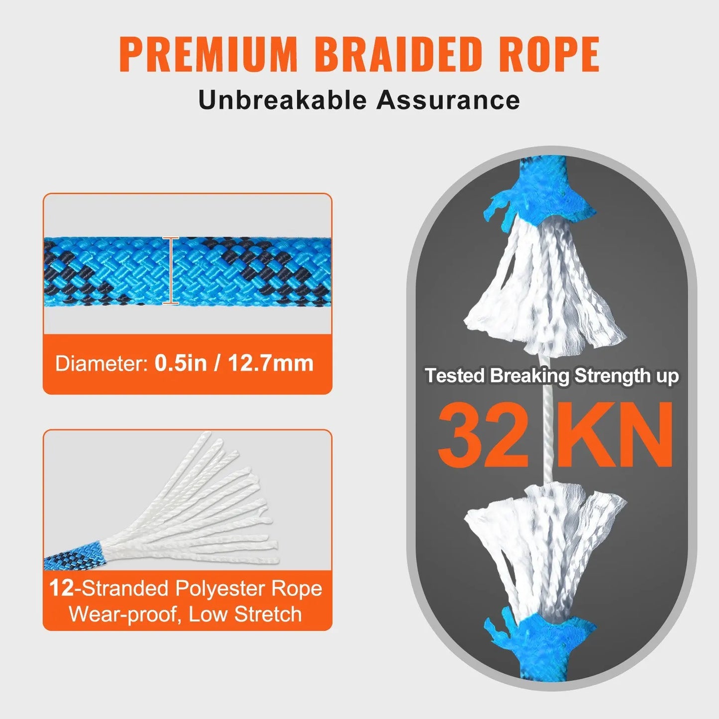 12.7mm (150ft)  blue Rock Climbing Rope