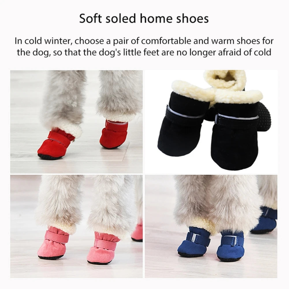 4Pcs Pet Dog Snow Boots Warm Plush Dog Shoes S-XL Soft with Non-Slip Soles
