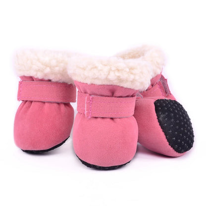 4Pcs Pet Dog Snow Boots Warm Plush Dog Shoes S-XL Soft with Non-Slip Soles