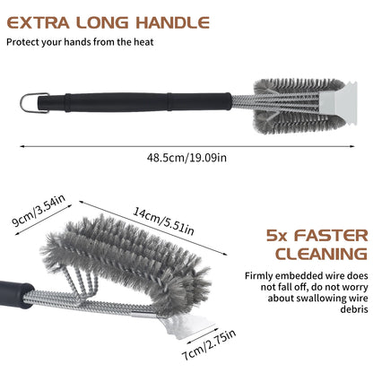 19 inch Stainless Steel Grill Brush with Scraper,