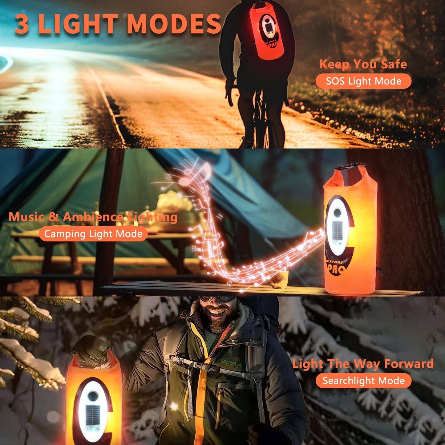 Solar/Battery Powered Waterproof Backpack with Bluetooth Speaker