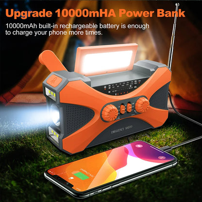 10000mAh charger High Capacity Emergency  Solar Hand Crank LED Flashlight