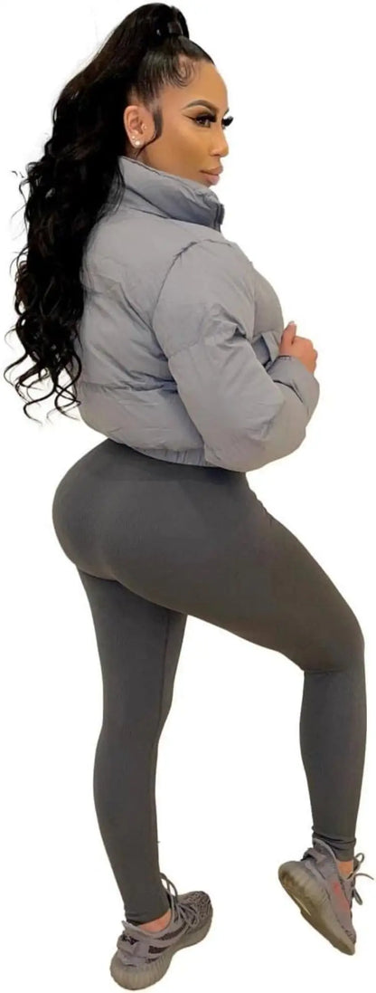 womens Puffer Jacket Cropped Zip Casual Cotton Coat