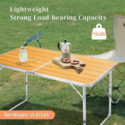 4Ft Folding Table With Carrying Handle Height Adjustable Lightweight For Indoor Outdoor