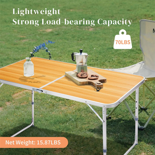 4Ft Folding Table With Carrying Handle Height Adjustable Lightweight For Indoor Outdoor
