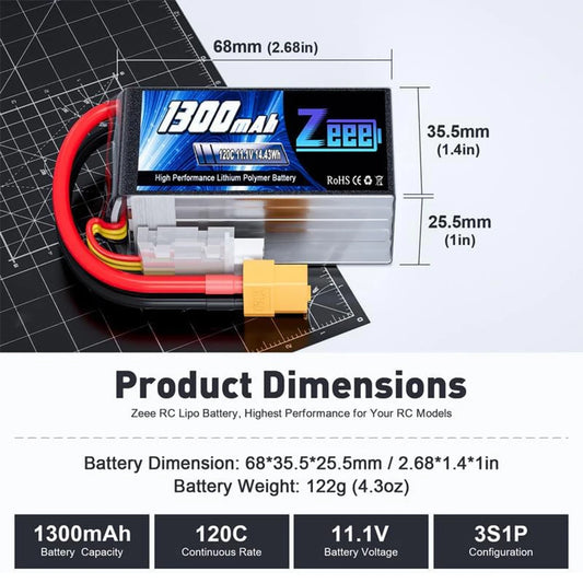 2pcs Drone Battery 11.1V 120C 1300mAh Softcase with XT60 Plug for RC Car Airplane Boats Racing Models Lipo Parts