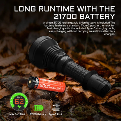 Hunting Flashlight 2200 Lumens 1184 Yards Long-Rang Rechargeable Flashlight