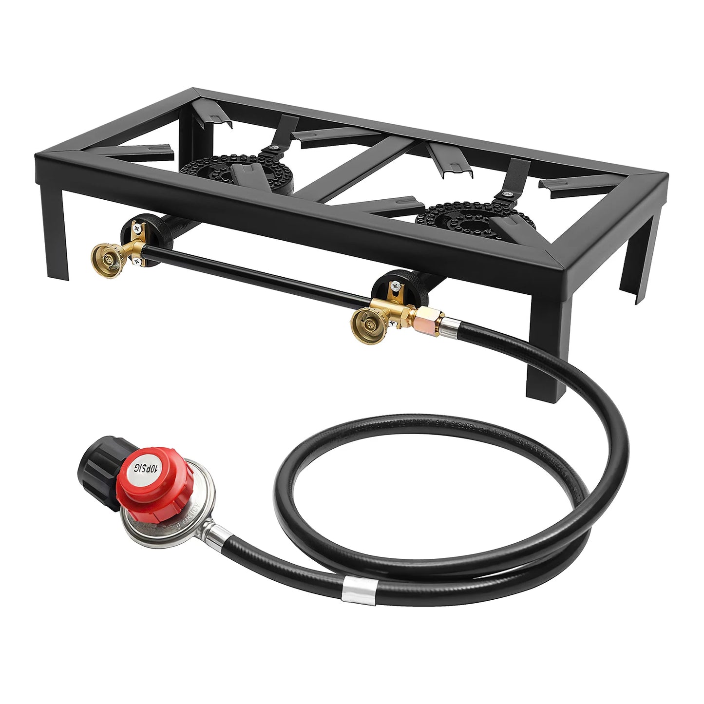 8000W Portable Double Burner Outdoor Gas Stove with Adjustable 0-10Psi Regulator Hose