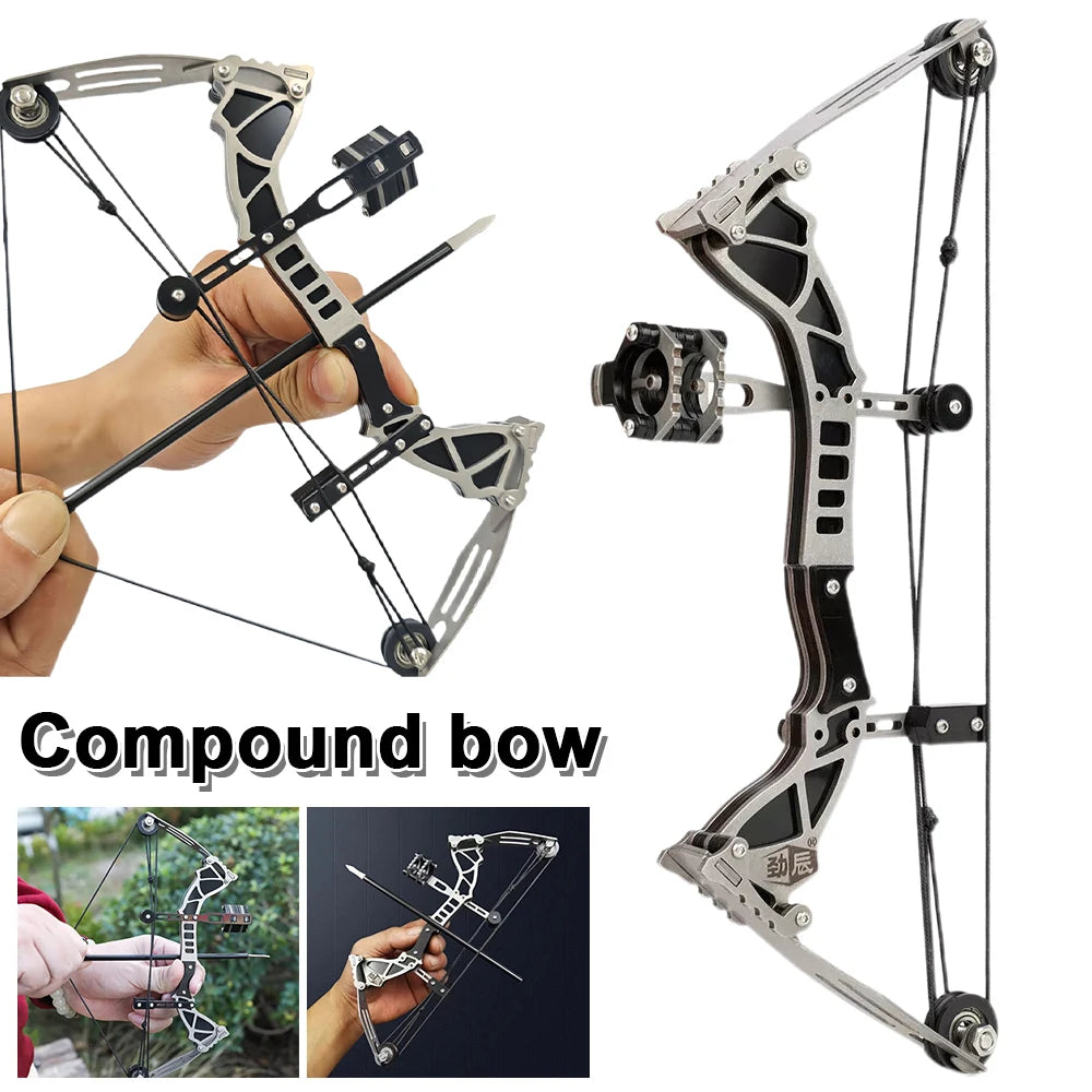 Archery 9.5" Mini Compound Bow and Arrows Set for Outdoor Target Shooting Hunting Games Pocket Bow Survival Bow R/L Hand Gift