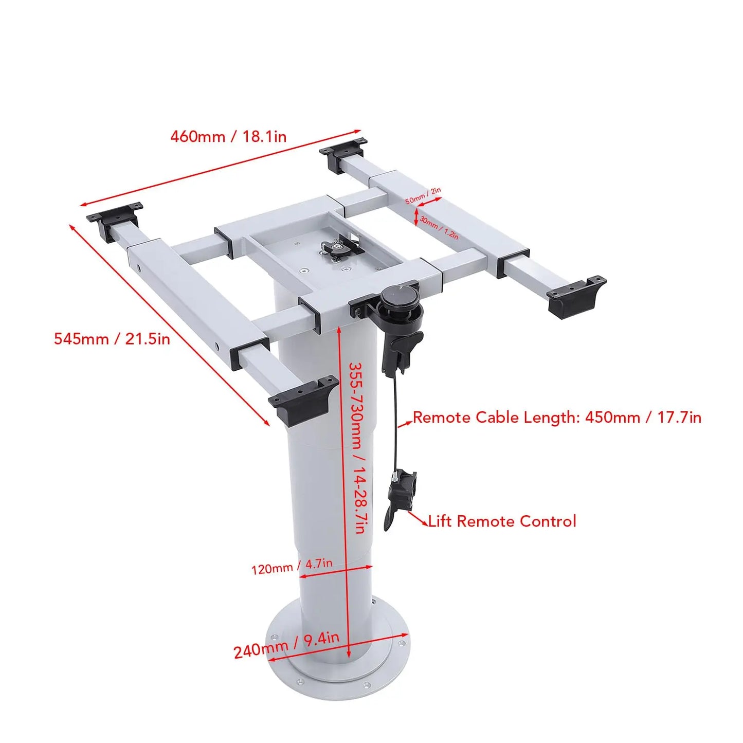 RV Table Pedestal Base for Boats Yachts Remote Control Pneumatic Adjustable Stand 355 to 730mm