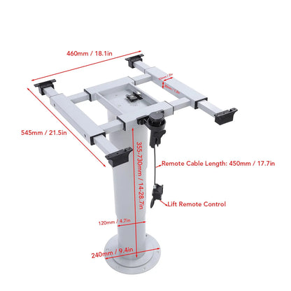RV Table Pedestal Base for Boats Yachts Remote Control Pneumatic Adjustable Stand 355 to 730mm