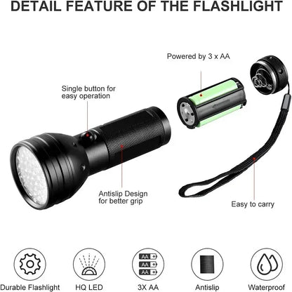 51 LED UV Flashlight Blacklight with 4-Slot Charger and AA Rechargeable Batteries for Scorpion Hunting Pet Urine Detection