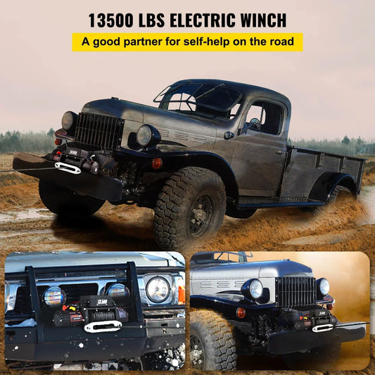 VEVOR 12V 13500 LBS Electric Winch 27M/92FT Synthetic Tow Rope  Hoist for 4X4 Truck or Boat