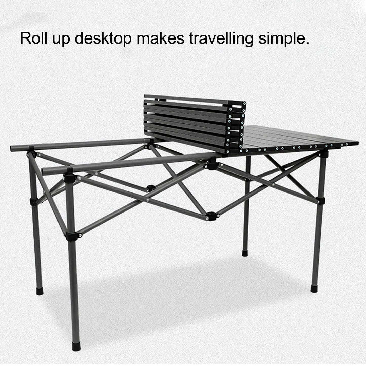 Folding Camping Table Black Spacious Storage Basket 47.24in Carbon Steel