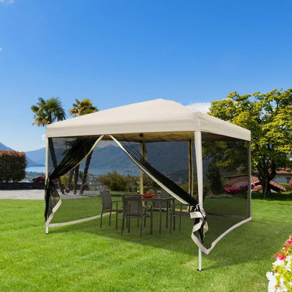 10' x 10' Pop Up Canopy Tent with Netting Instant Screen Room  Height Adjustable