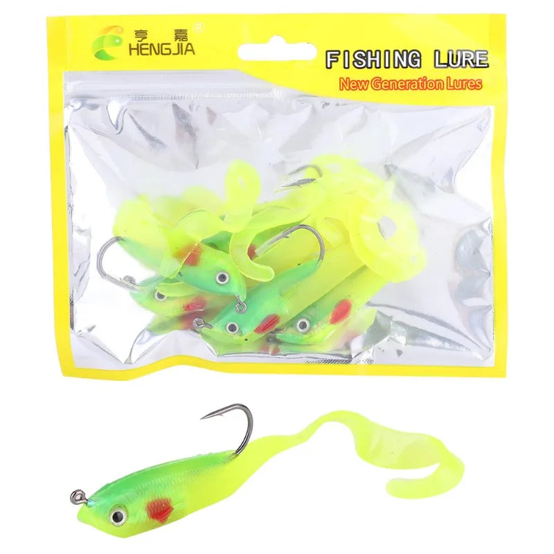 5PCS Fish Lures Artificial Fake Bait Soft Seabass Fishing Tackle with Hook