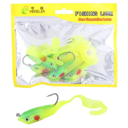5PCS Fish Lures Artificial Fake Bait Soft Seabass Fishing Tackle with Hook