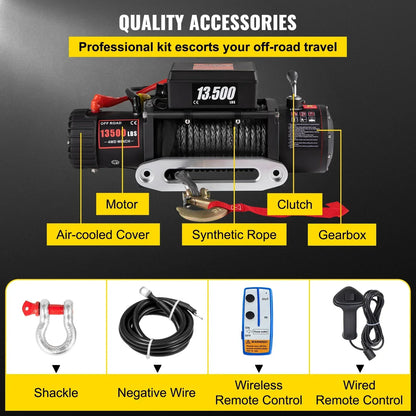 VEVOR 12V 13500 LBS Electric Winch 27M/92FT Synthetic Tow Rope  Hoist for 4X4 Truck or Boat