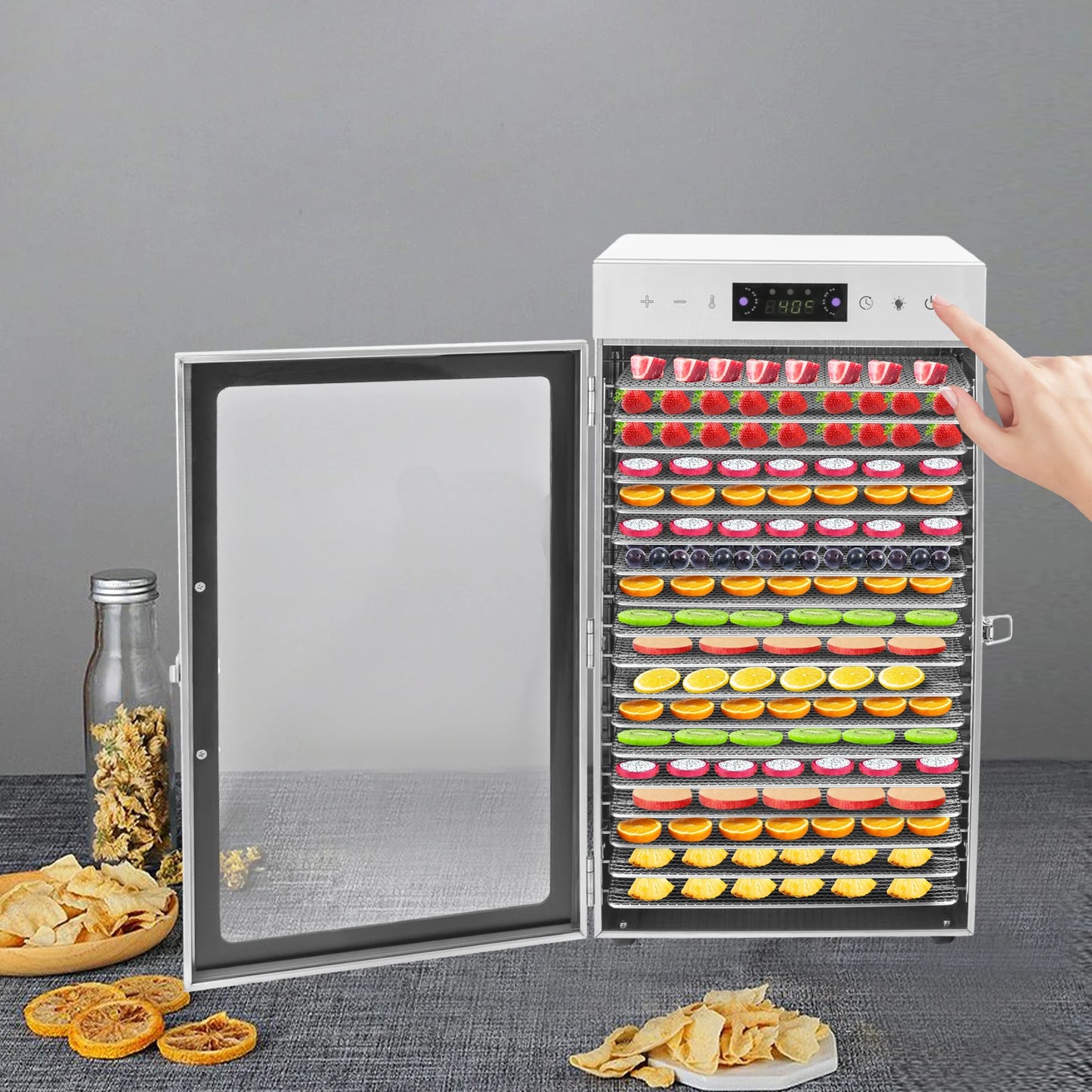 18 tray Commercial Food Dehydrator Stainless Steel 800W 110V Temperature and Time Adjustable