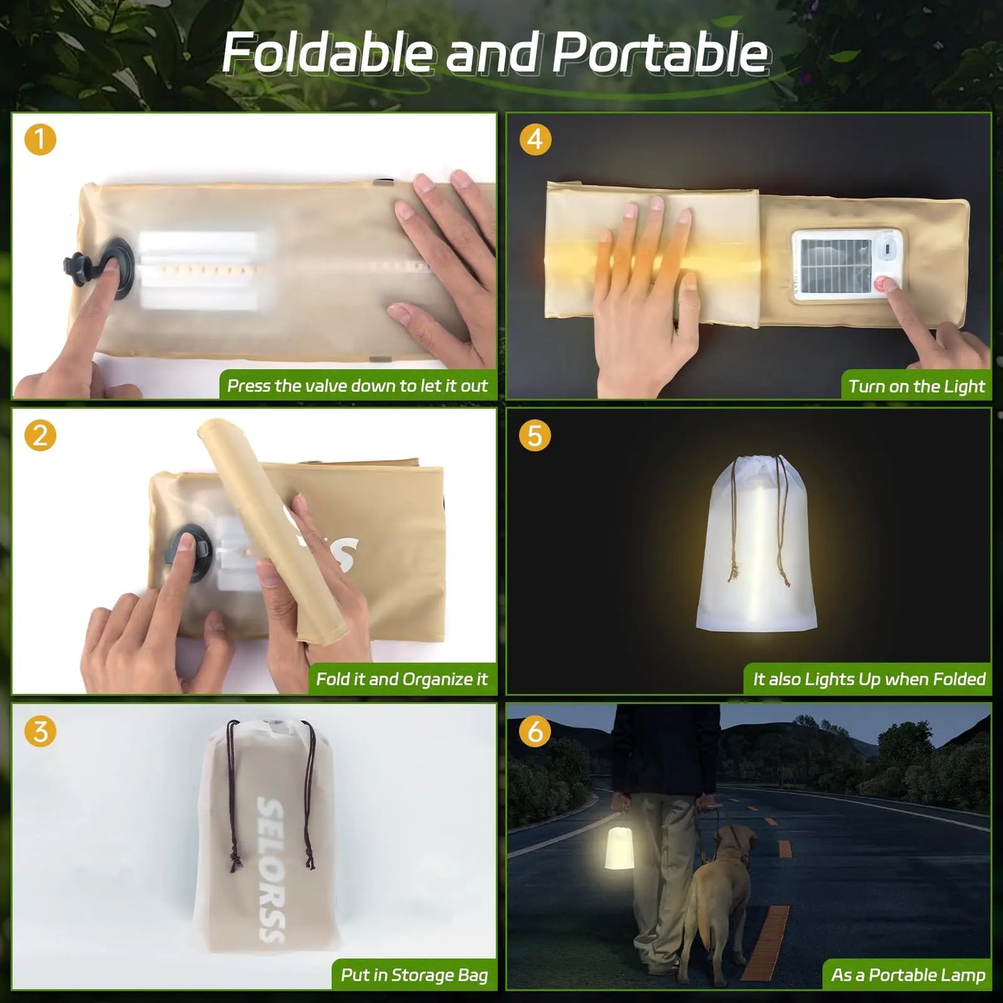 Folding  Solar  Lantern 2000mAh   Waterproof 3 Warm Lights for Hiking Camping Fish USB-Type C