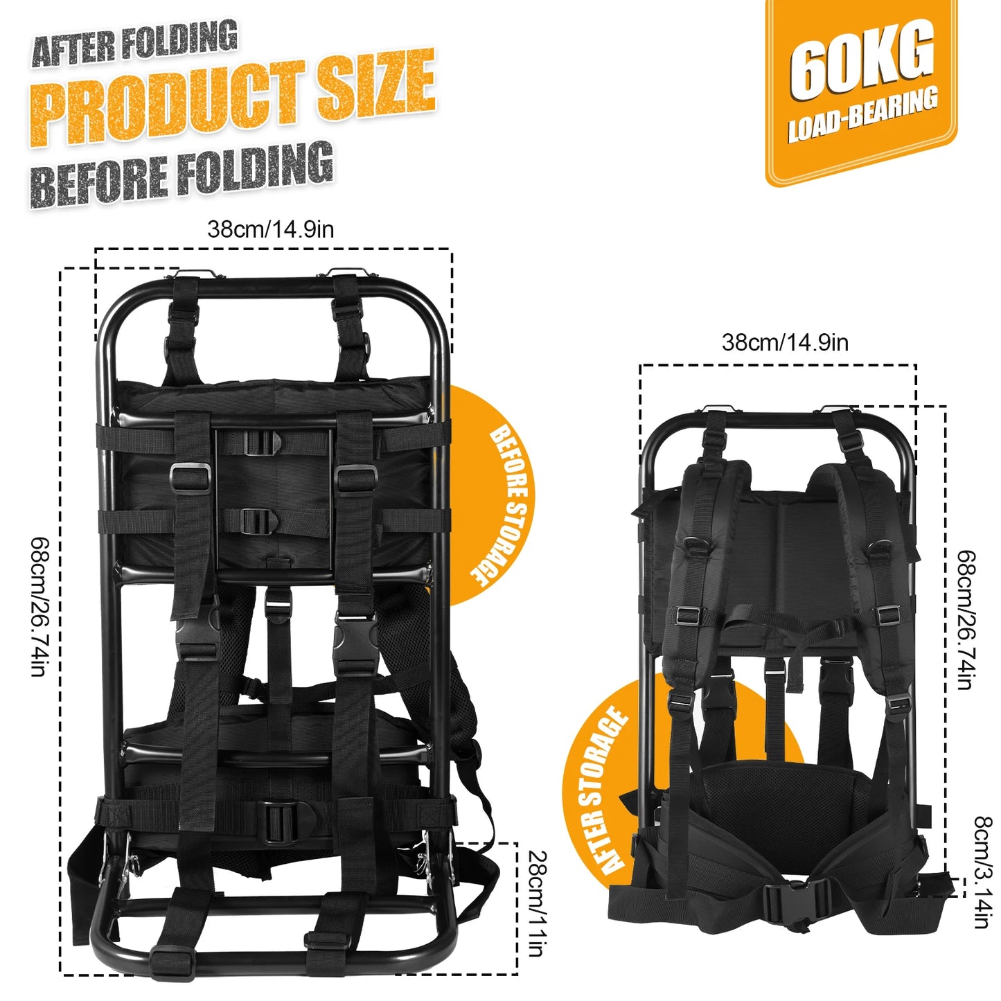 Camping Backpack External Frame  Portable Foldable Hunting Carrier Bag Holder