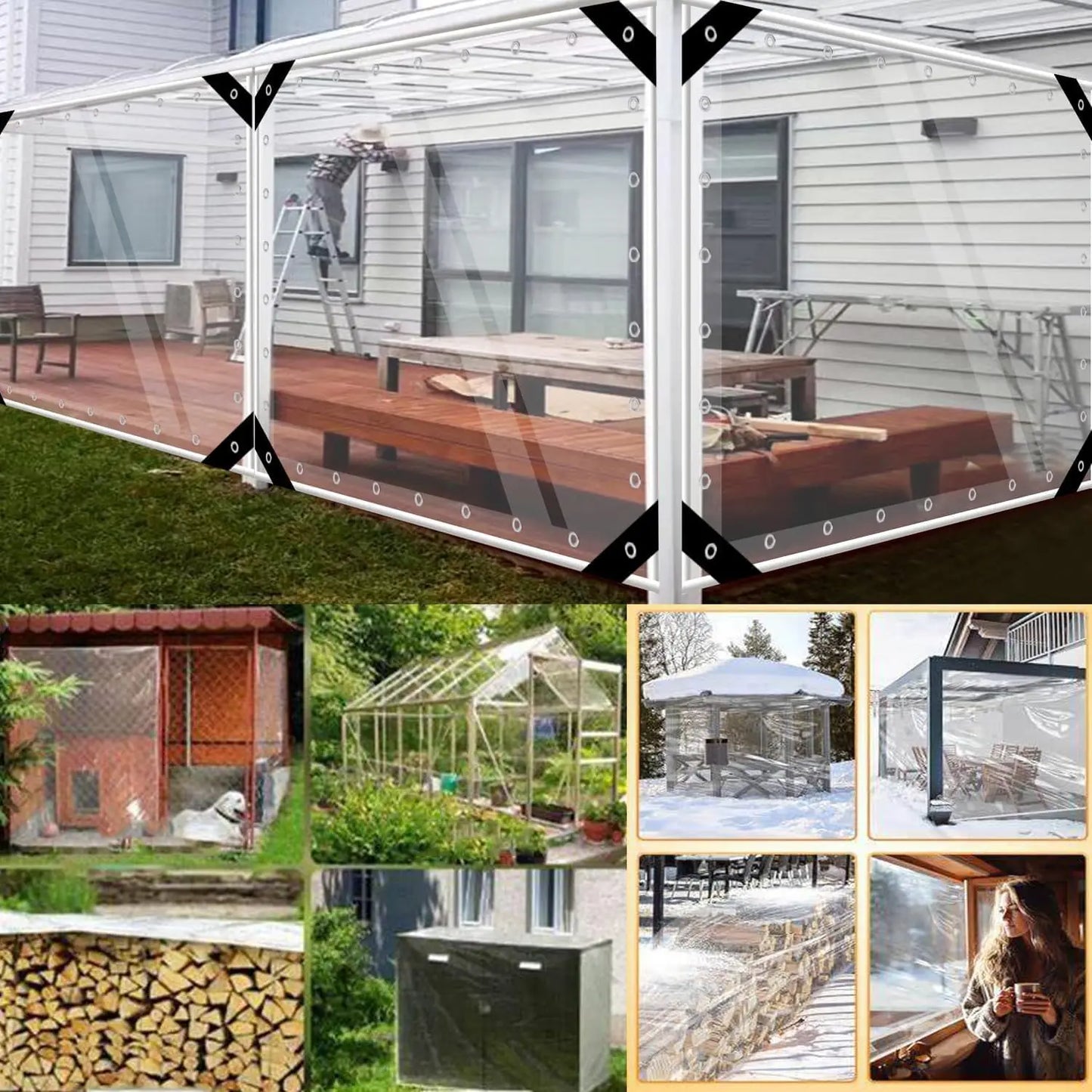 Clear Heavy Duty PVC, Transparent Tarp with Grommets & Ropes