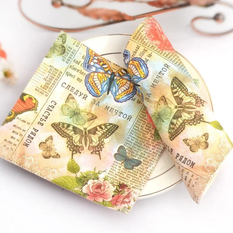 20Pcs/Bag Napkins Paper Butterfly Floral Print Decoupage Napkin