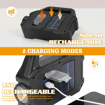 2000LM Solar-Powered LED Flashlight - Rechargeable with 6 Modes, Waterproof