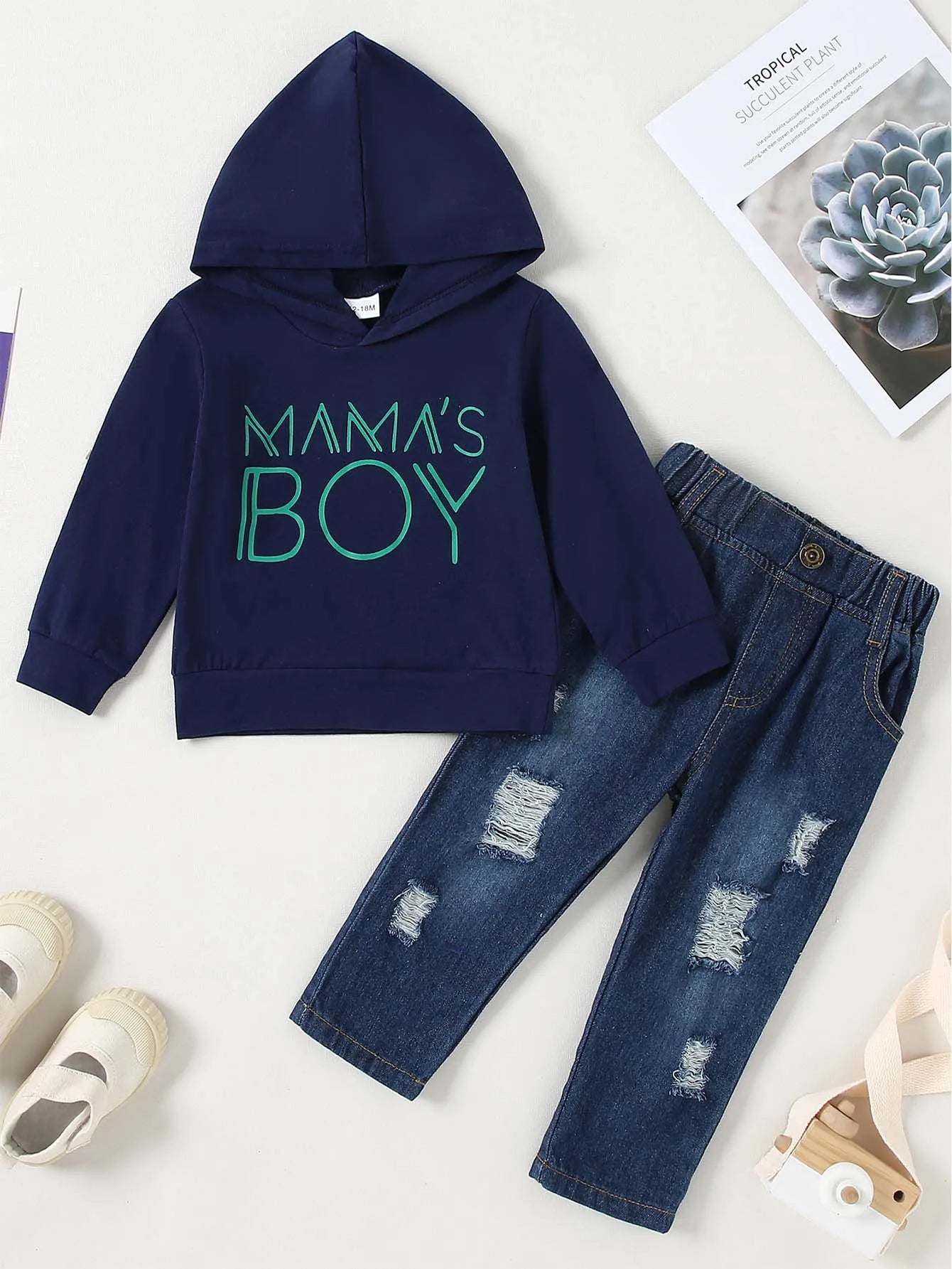 Baby Boy Clothes, Long Sleeve  With ripped  Jeans  and, Hooded Sweatshirt