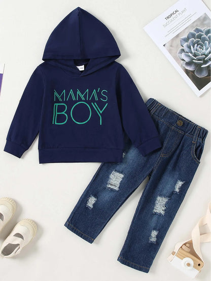 Baby Boy Clothes, Long Sleeve  With ripped  Jeans  and, Hooded Sweatshirt