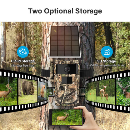 Jennov Solar Hunting Trail Camera 2.5k HD Wildlife Game Camera 4G SIM Card IP66 Waterproof PIR Motion Detection IR Night Vision