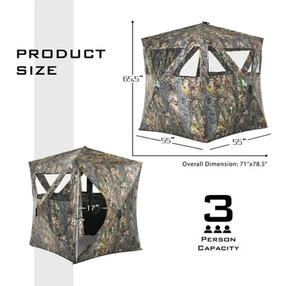 3 Person Portable PopUp Ground Hunting Blind with Tiedowns