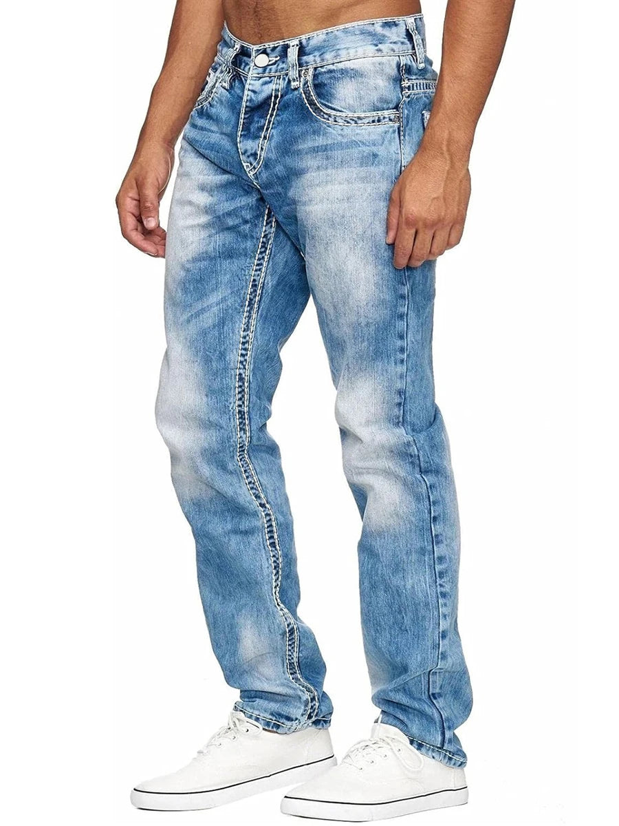 Men s Vintage  Fit Jeans Faded Washed Denim