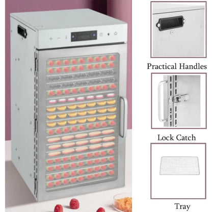 800W  18-Tray Stainless Steel Fruit Dryer with LED LIght