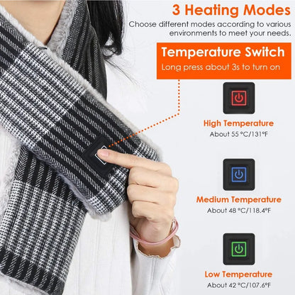 Electric Heated Scarf USB Heating Neck Wrap Unisex Winter Heated Neck Shawl Soft Warm Scarves w 3 Heating Modes
