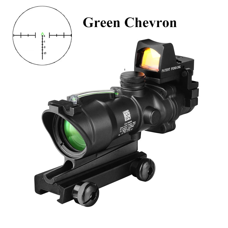 4X32 Real Fiber Optics Red Dot Illuminated Chevron Glass Etched Reticle Tactical Optical Scope